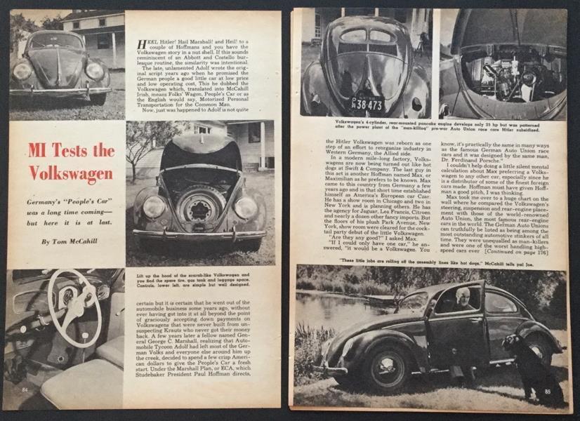 VW Volkswagen Beetle Bug 1950 original Tom McCahill Road Test Review