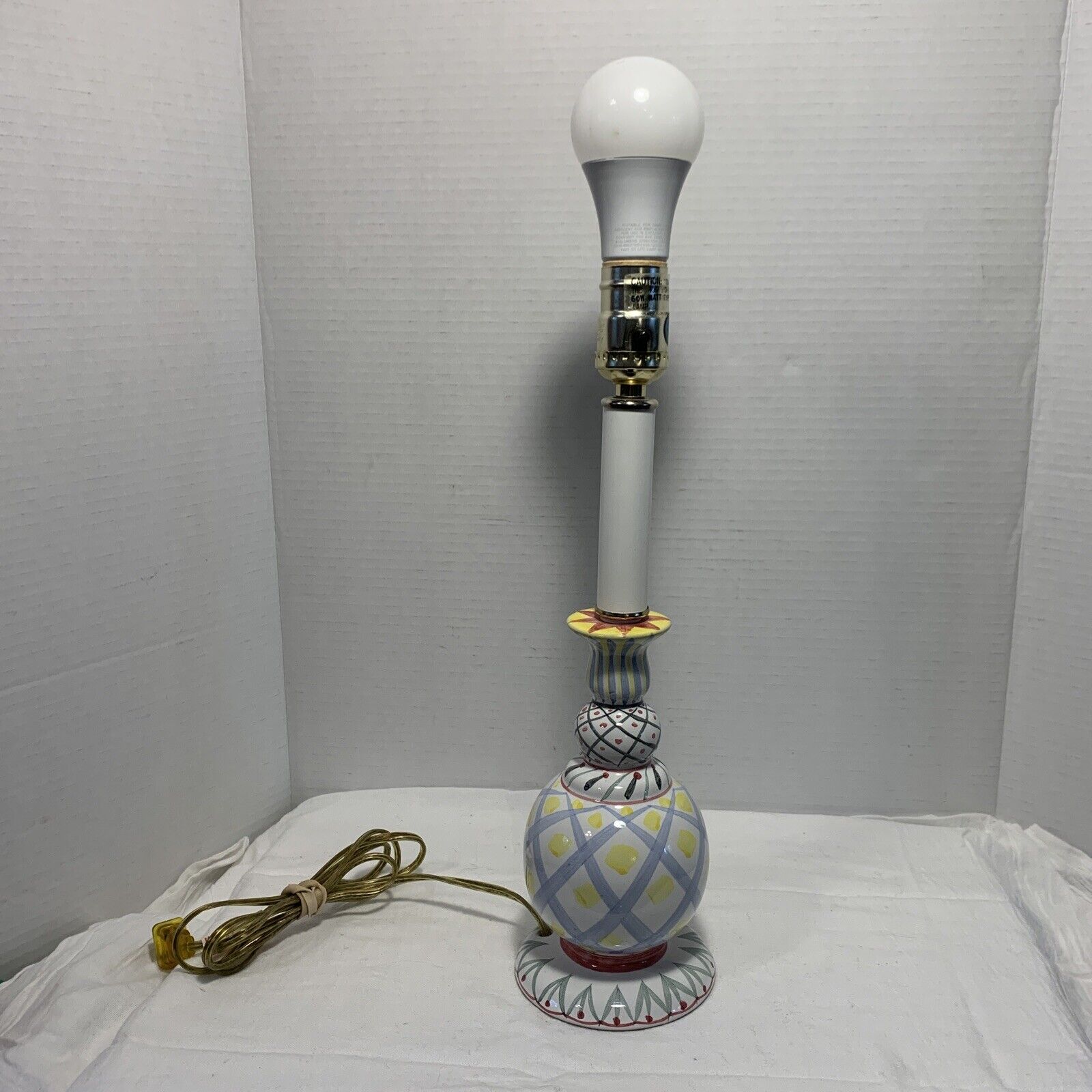 Vintage Mackenzie-Childs Inspired Ceramic Bulbous Table Lamp Works No Shade EXC