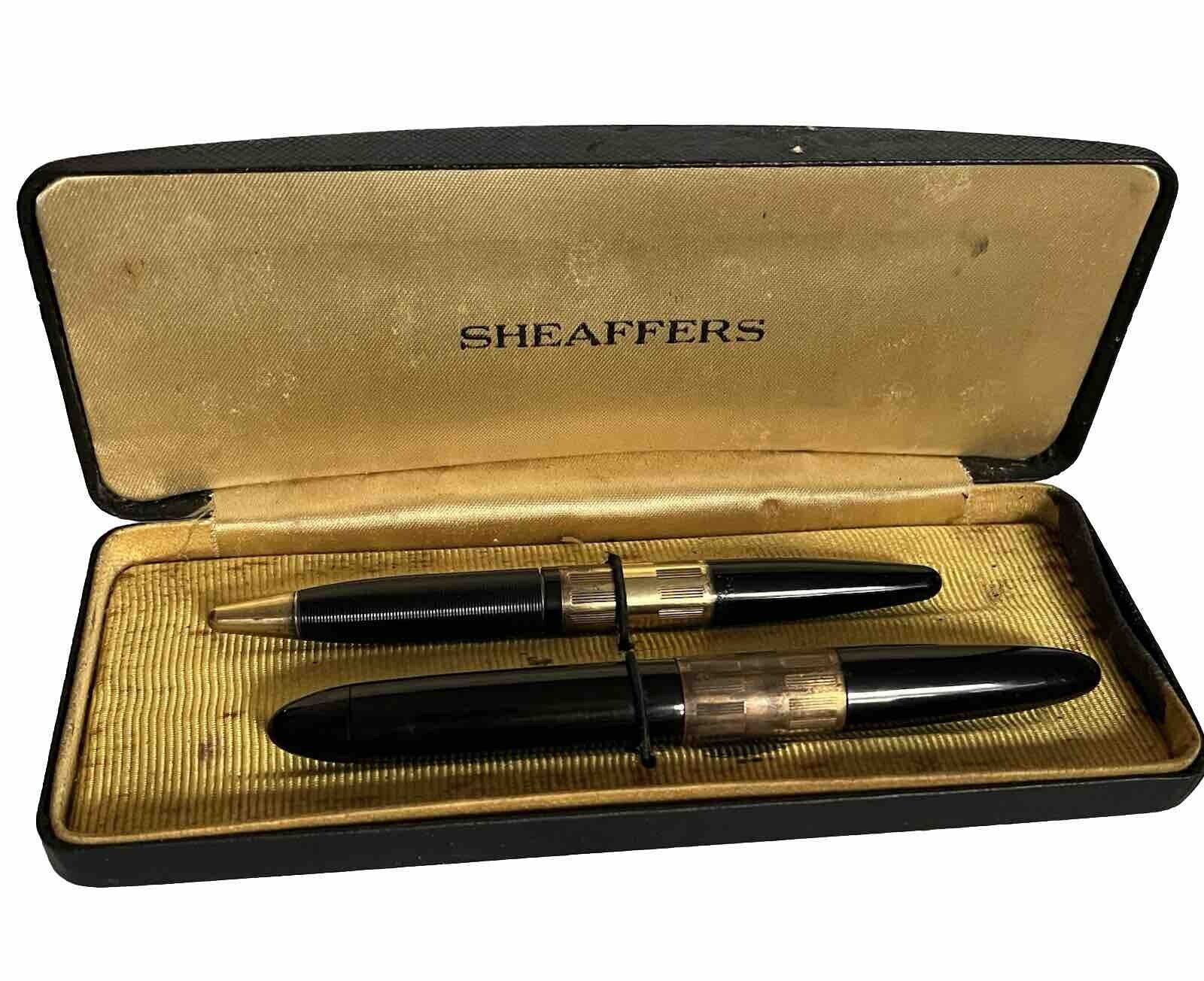 Vintage Shaeffer’s Lifetime White Dot Snorkel Fountain Pen & Pencil Set. Works