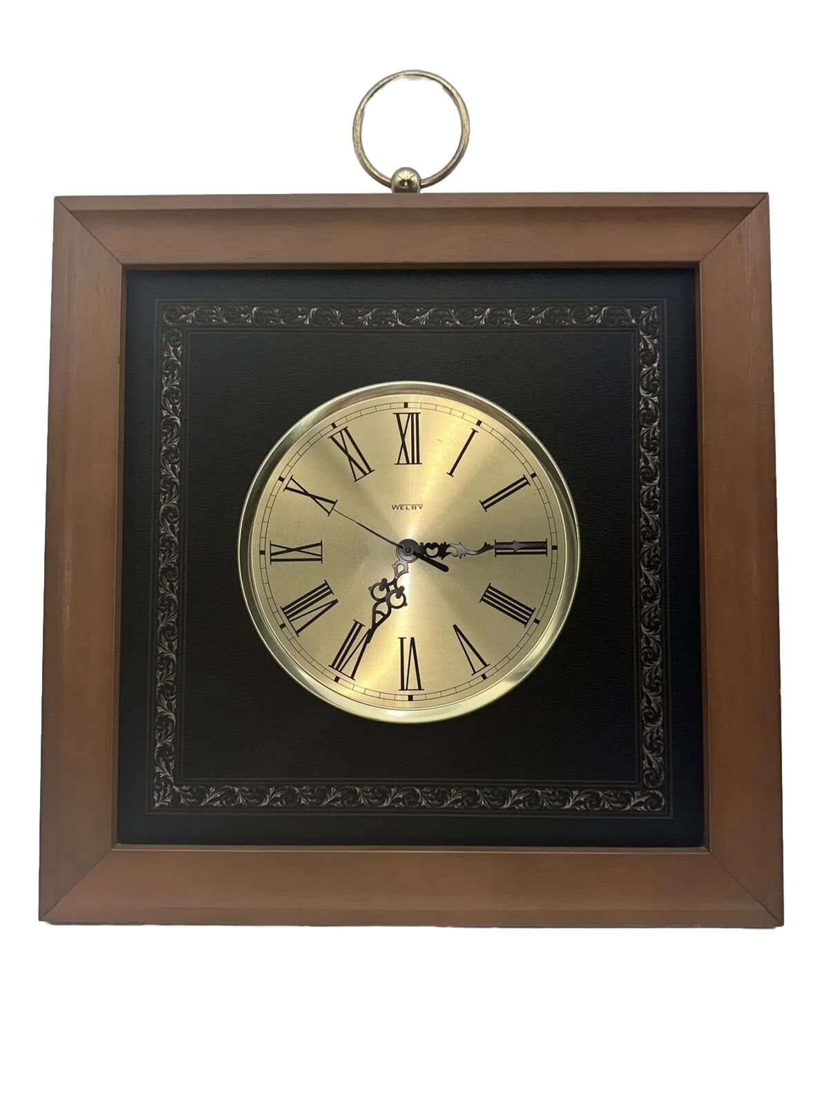 Vintage Welby Wall Clock Gold/Black Square Wood Frame, Tested, Please READ