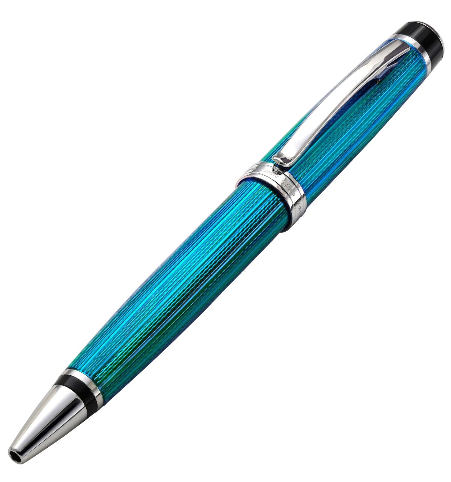 Xezo Handcrafted Incognito Ballpoint Pen. Blue Lacquer Guilloche. LE & Handmade