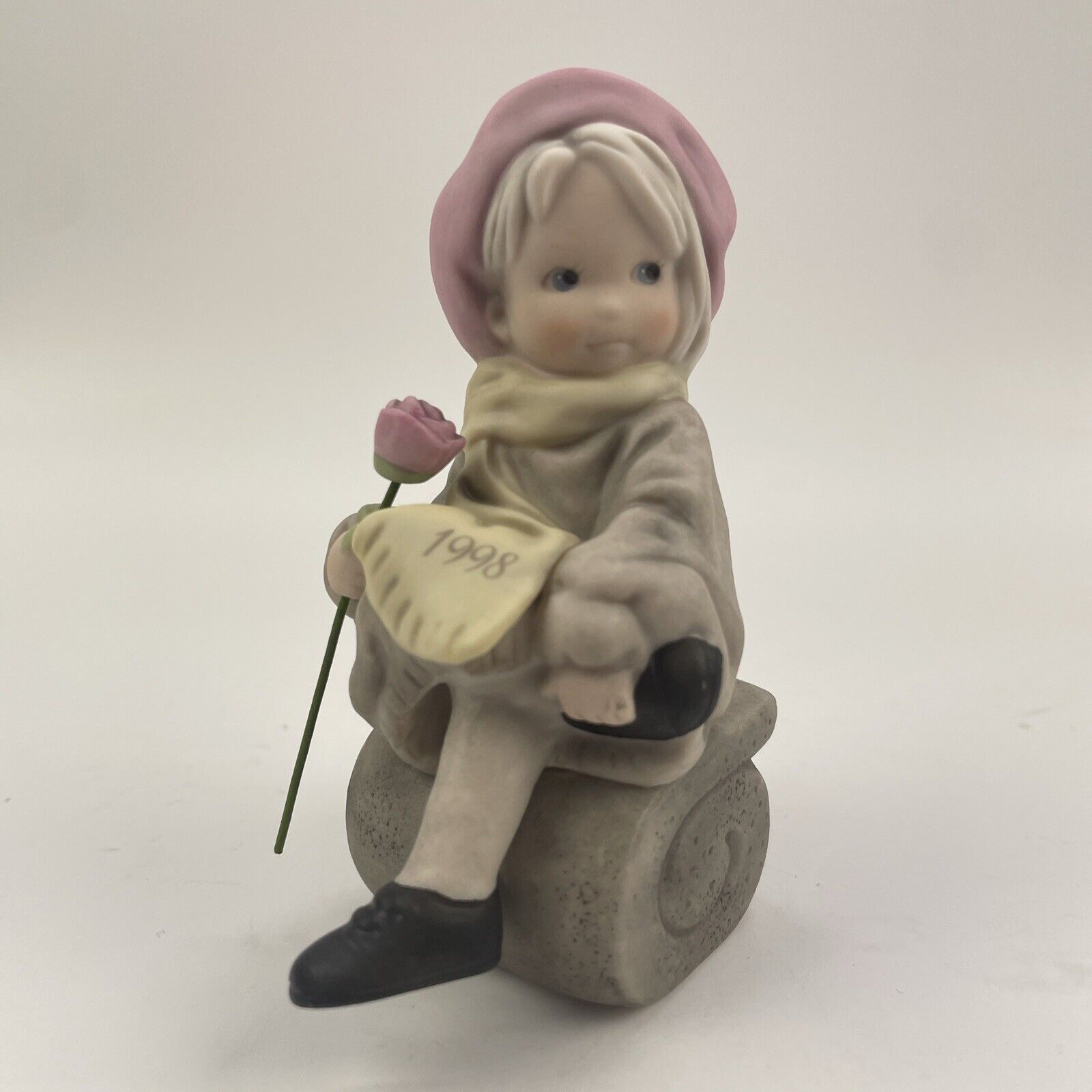 NBM Figurine Girl With Flower Alaska Momma Ceramic 1998 4 Inches Vintage 90s