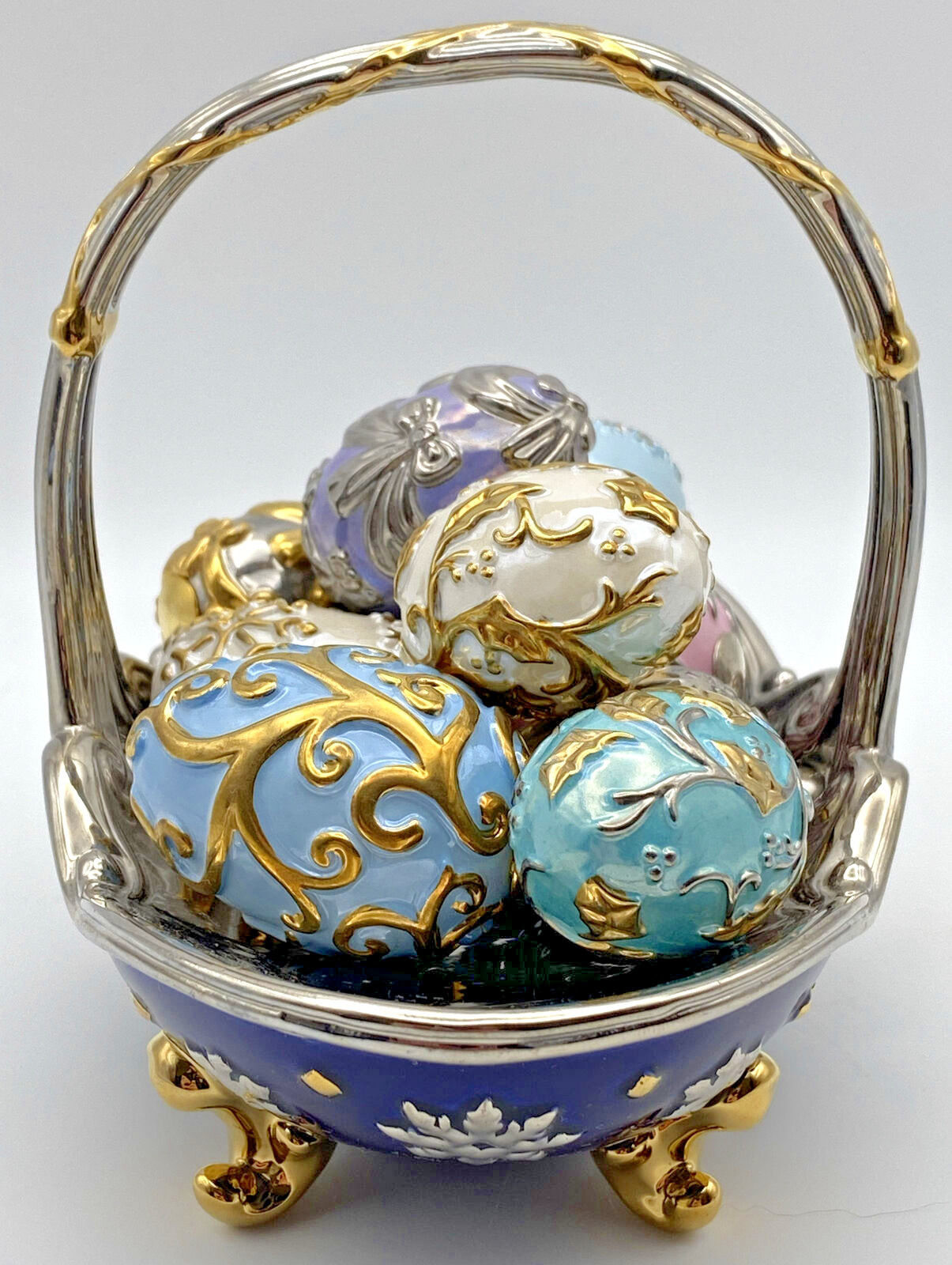 House of Faberge WINTER EGG BASKET (with 9 Eggs) ~ by The Franklin Mint
