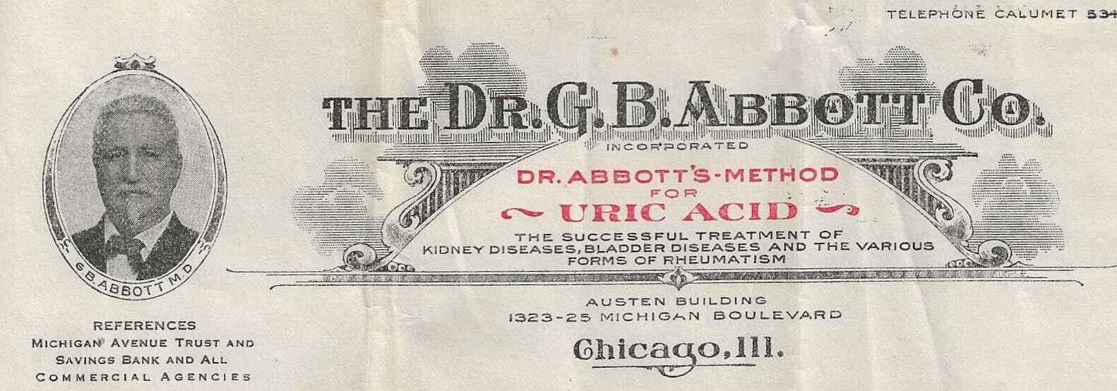 Dr. Abbott\'s Method - Uric Acid Letterhead Quack Medicine - Chicago, IL