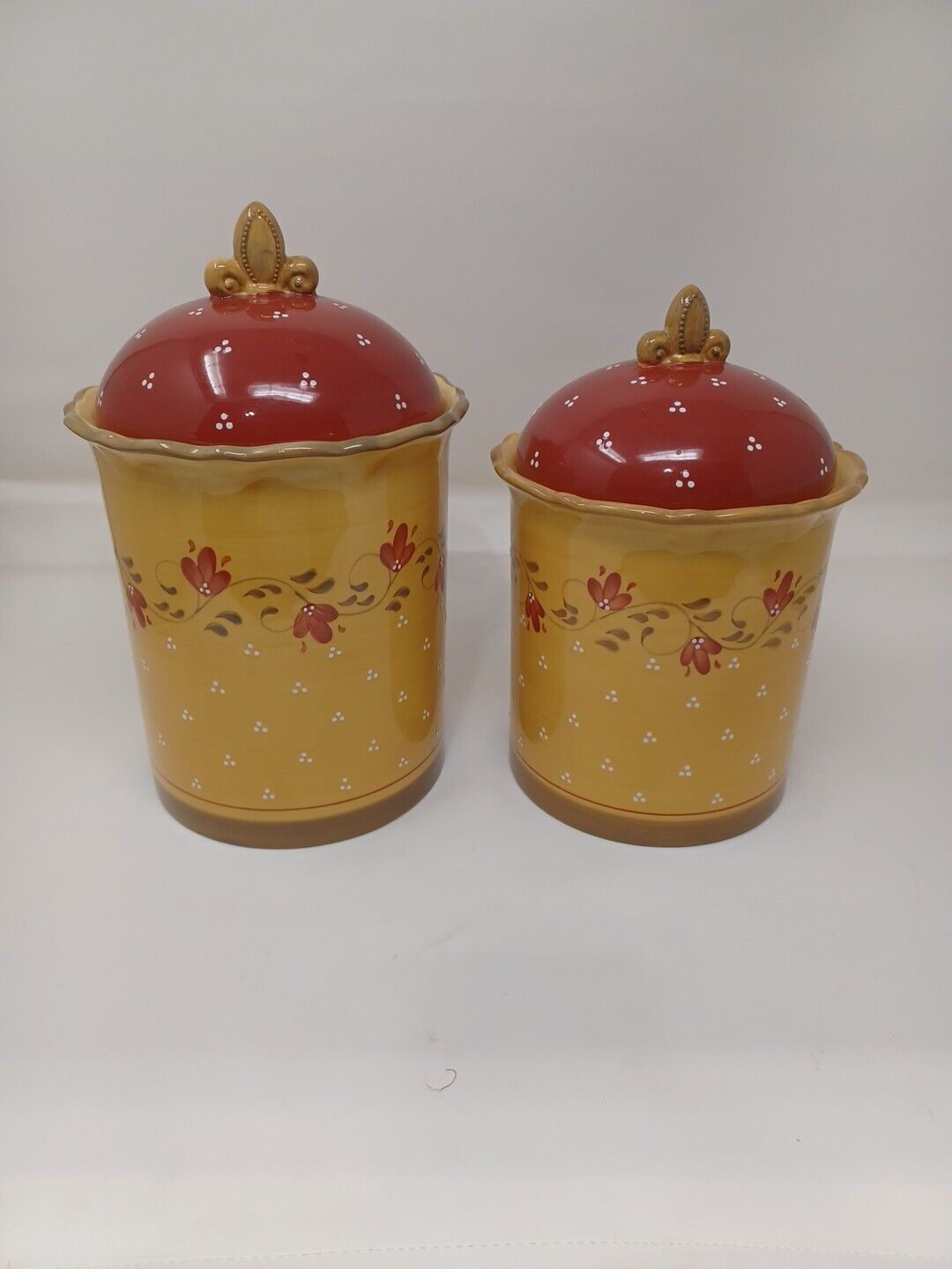 2003 Demdaco Birnvenuel Lg. Canister & Lid Set Of 2 Hand-painted