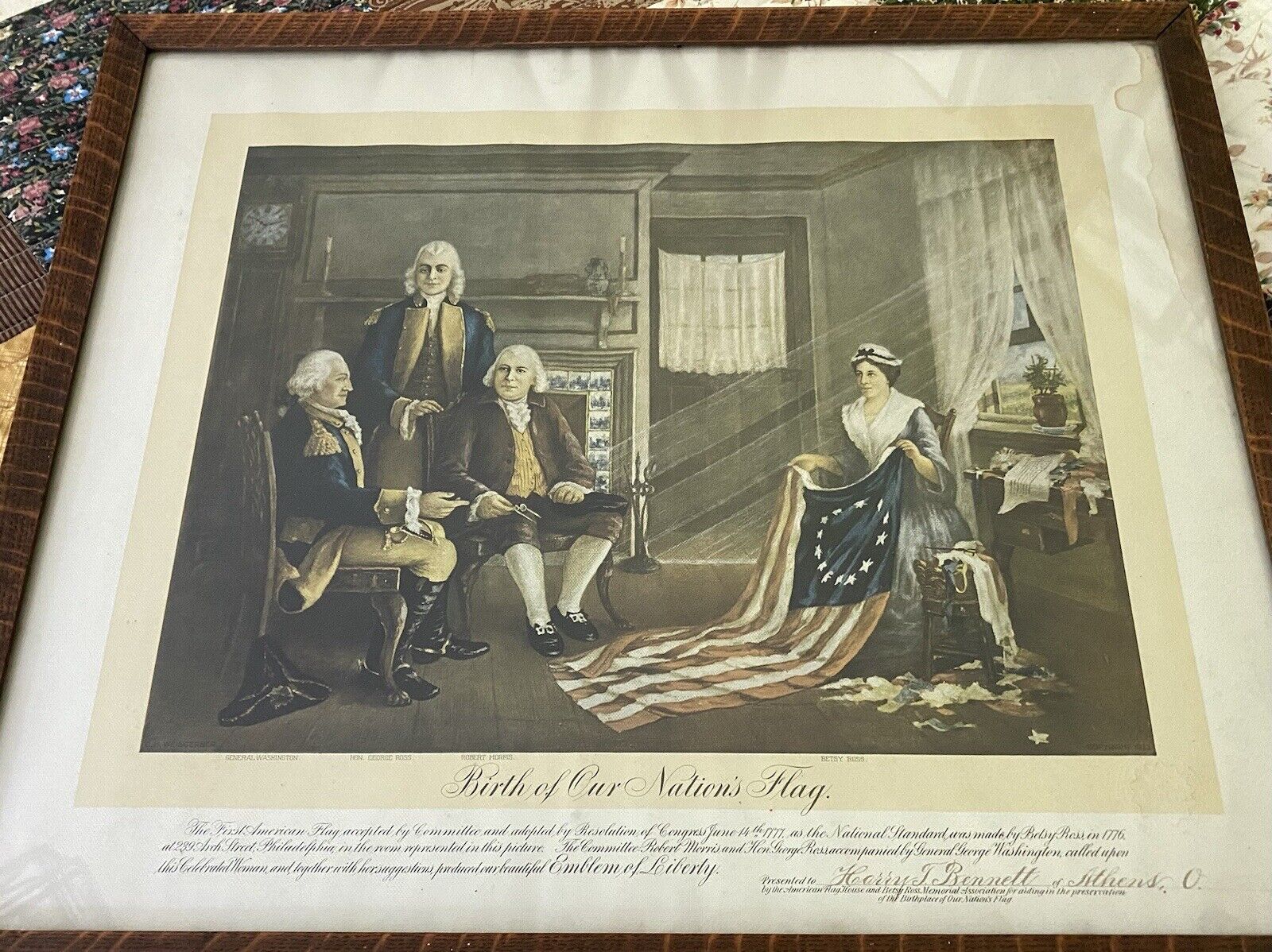 Antique Birth Of Our Nation’s Flag Lithograph Print 1911
