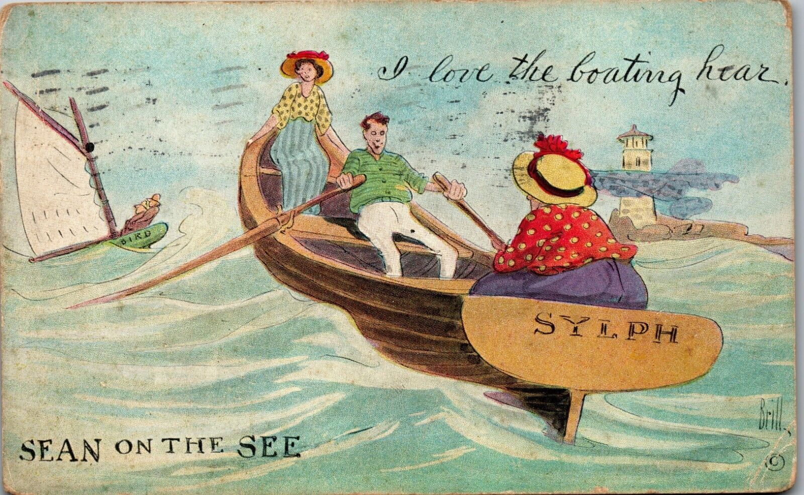 Artist Signed Brill -I love boating - Sean on the See Sylph Vintage Postcard UU2