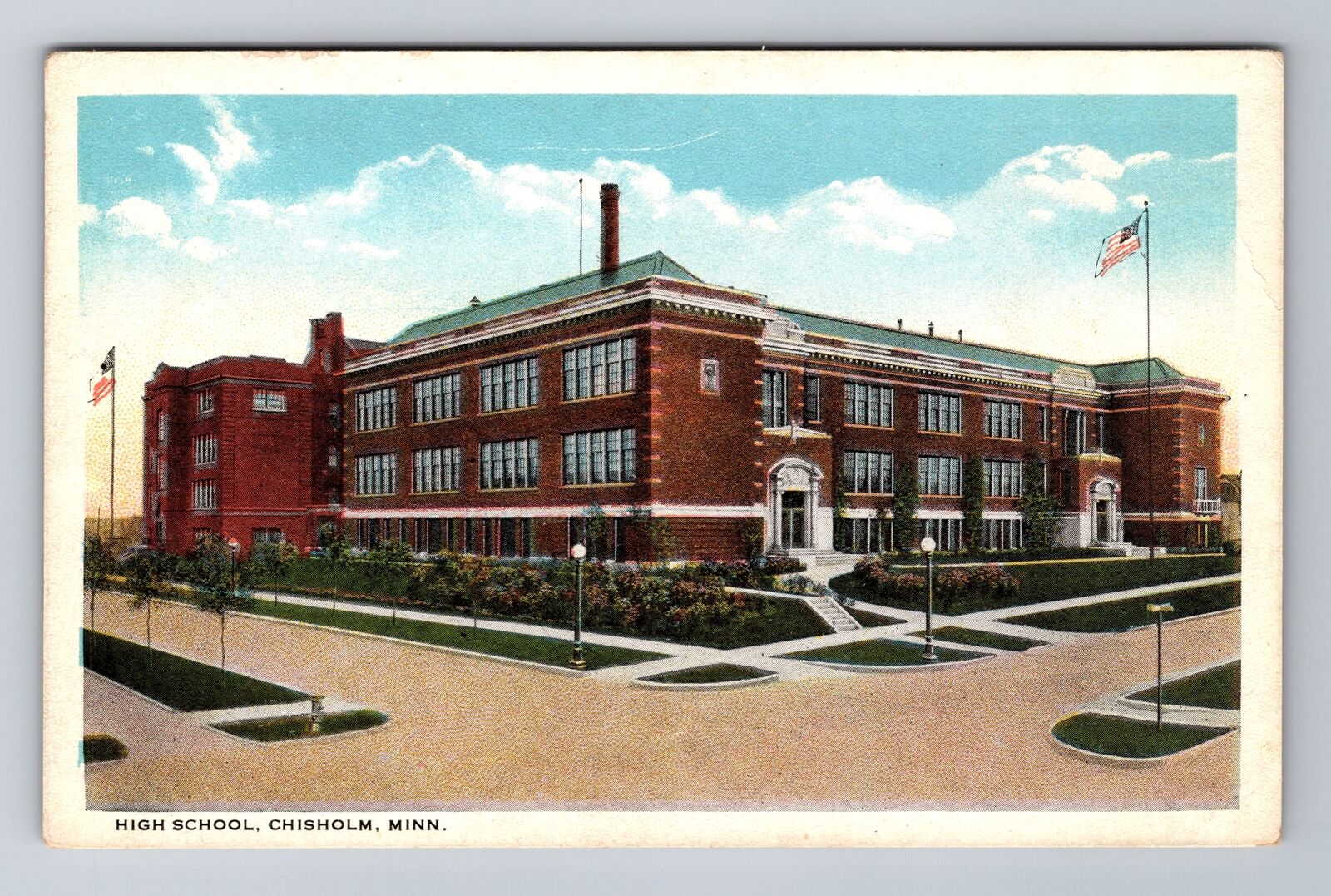 Chisholm MN-Minnesota, High School, Antique, Vintage Souvenir Postcard