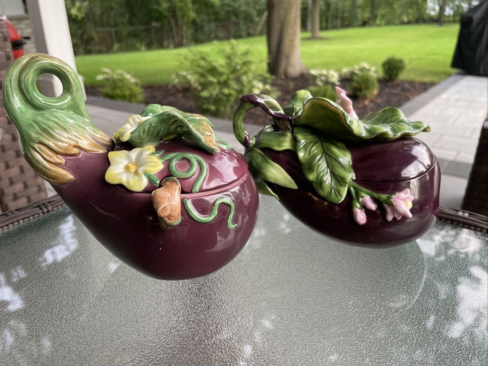 Fitz & Floyd 2 Classics Eggplant Covered Bowls Condiment/Candy Dish Purple, Vtg