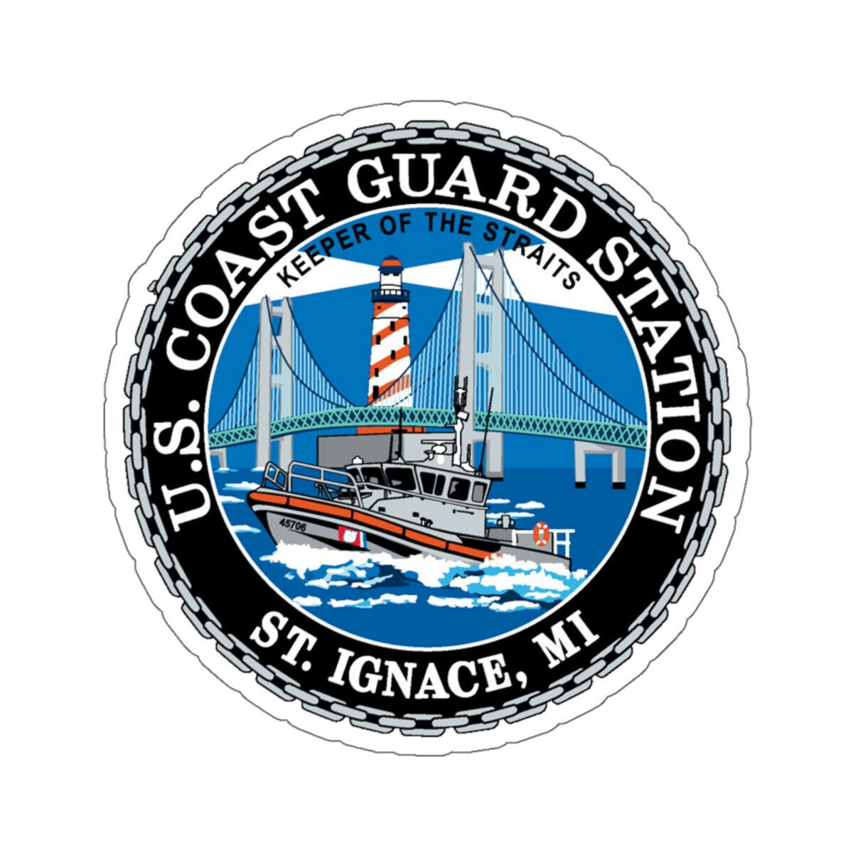 USCG Station St Ignace MI (U.S. Coast Guard) STICKER Vinyl Die-Cut Decal