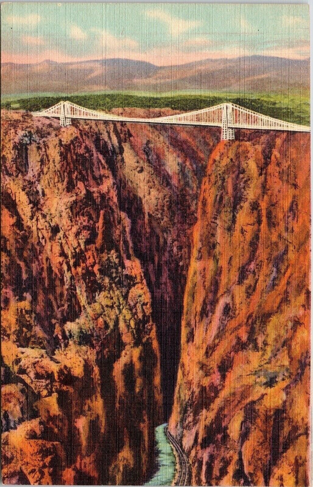 Royal Gorge Colorado CO Mountains Bridge Mountains Linen UNP Vintage Postcard