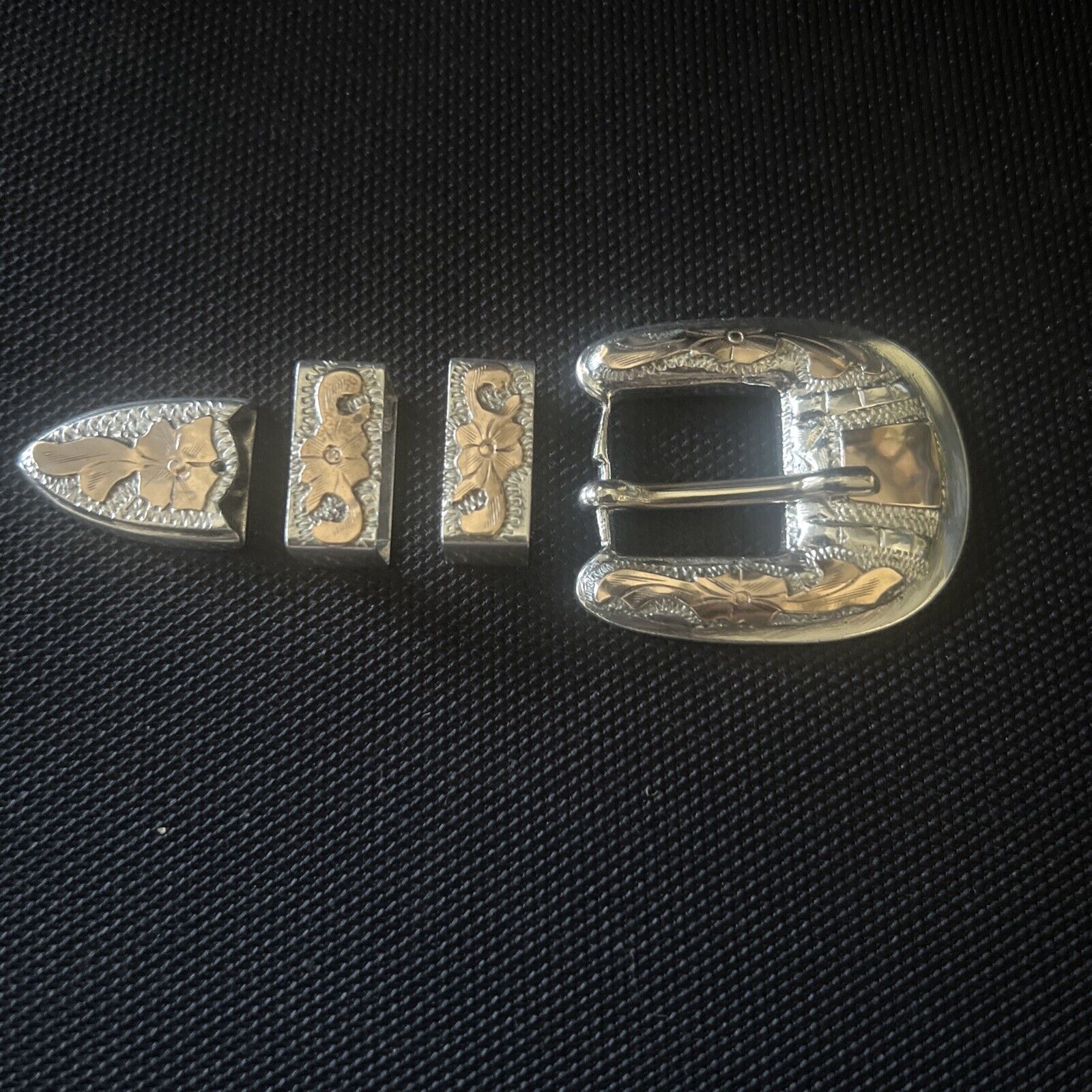 Sterling Silver And Rose Gold Belt Buckle And Belt Ends Made In Mexico