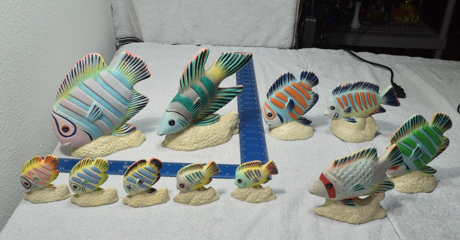 Lot (11) collection of tropical hand painted fish Mexico Vilman Hard Unique