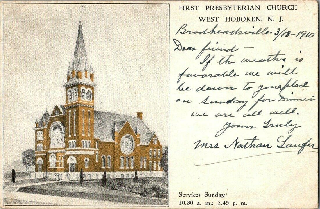 1910. WEST HOBOKEN, NJ. 1ST PRES. CHURCH POSTCARD q9