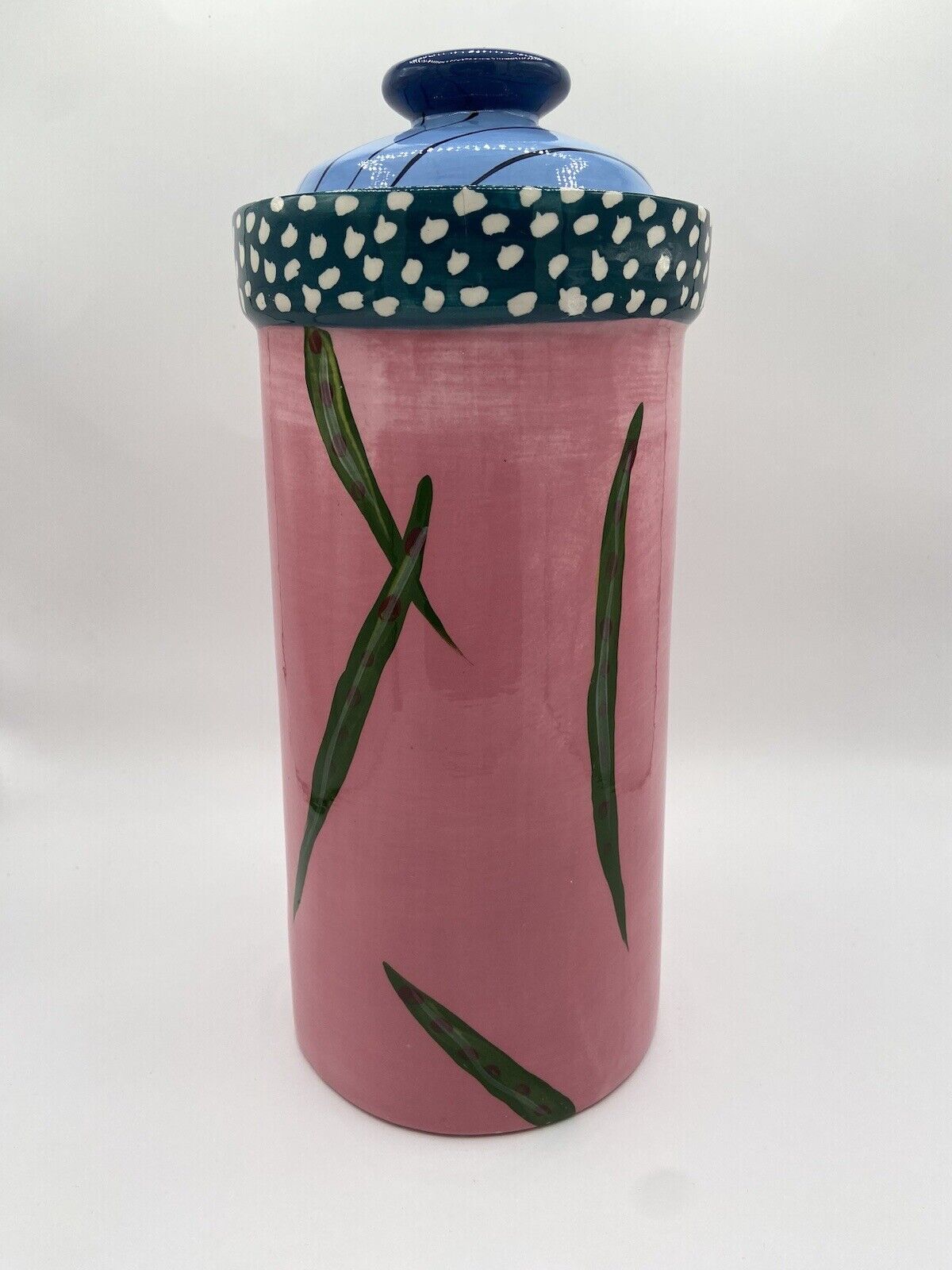 Droll Designs 12” Pottery Canister - Handmade & Hand Painted