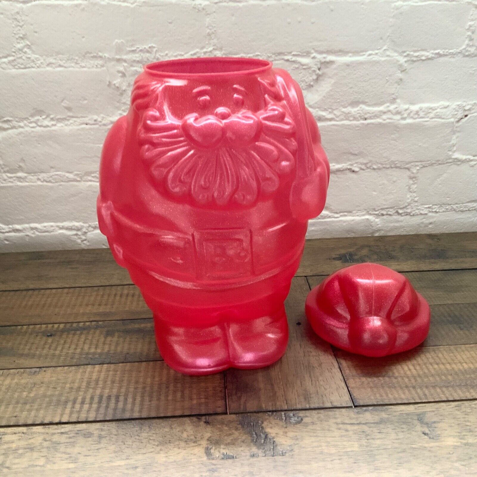 Vintage PackerWare Santa Claus Red Sparkle Plastic Cookie Jar  12\