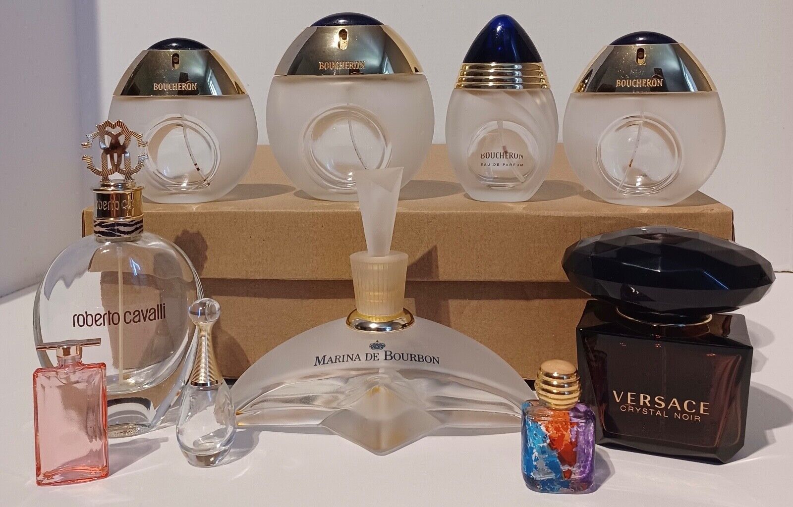 Lot 10x Empty Perfume Bottles Versace - Boucheron - Cavalli - France - Italy EX+