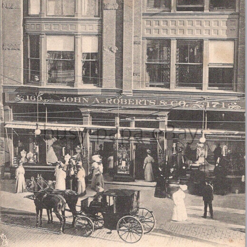 1907 John A Roberts & Company Horse Buggy Trading Center Utica New York Postcard