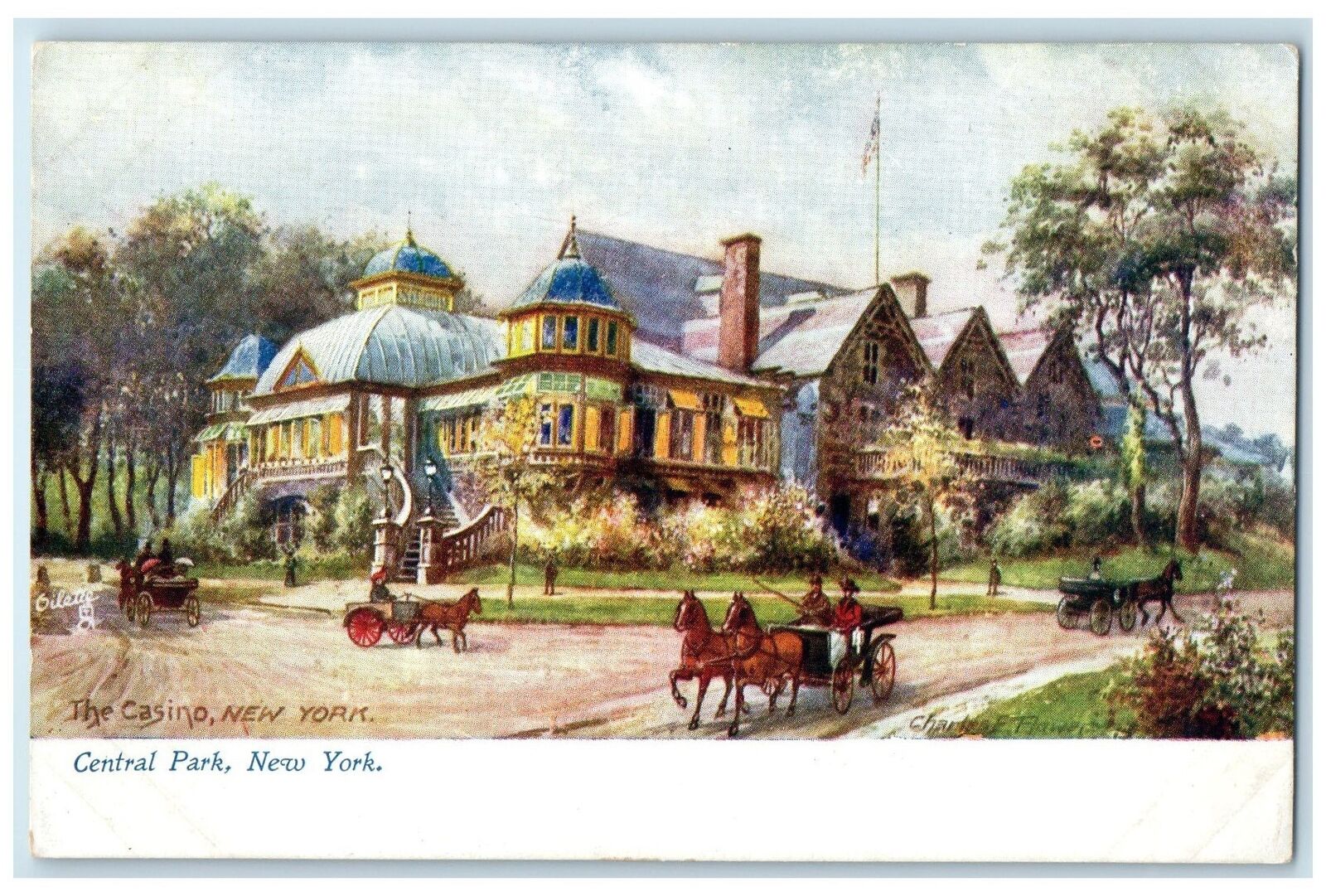 c1910's The Casino Inviting Restaurant Central Park New York Oilette Postcard