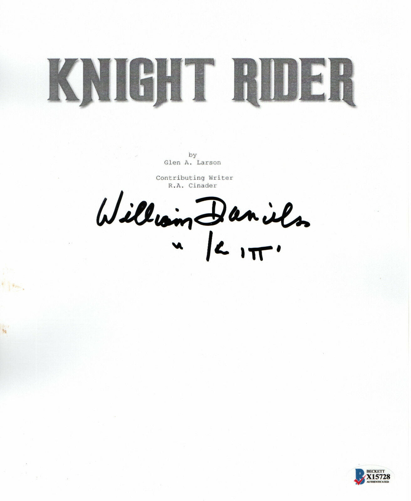 WILLIAM DANIELS SIGNED AUTOGRAPH SCRIPT - KITT KNIGHT RIDER BECKETT BAS 3