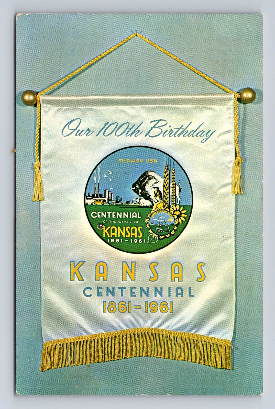 KS-Kansas, Official Kansas Centennial Seal, Greetings, Antique Vintage Postcard
