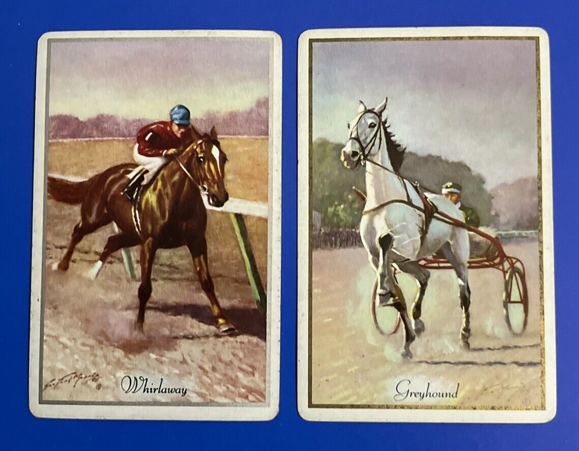 2 SWAP CARDS GREYHOUND WHIRLAWAY RACEHORSE HORSE VINTAGE PRINT PLAYING NOT DECK