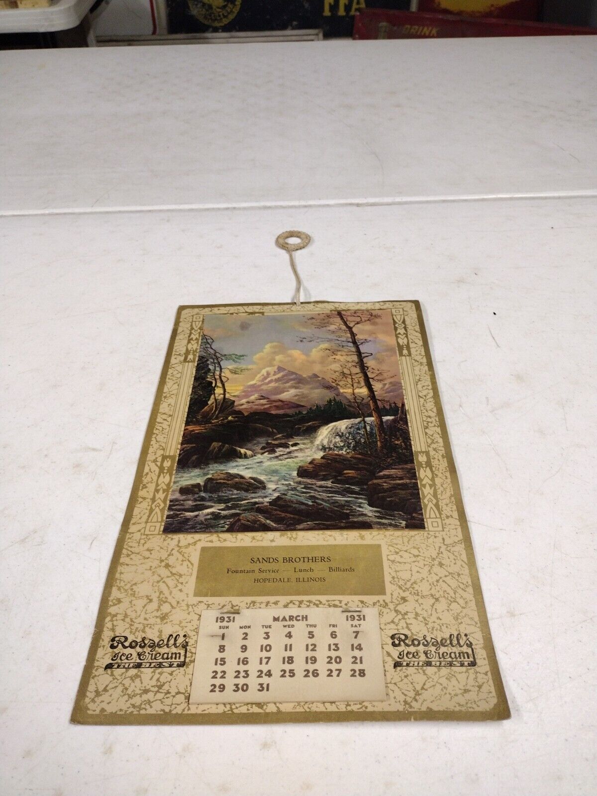 Vintage 1931 Roszell's Ice Cream Sands Fountain Hopedale IL Advertising Calendar