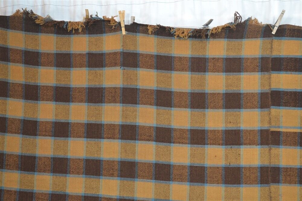 antique blanket wool center seam plaid 80x100 gold brown rough 1800 original