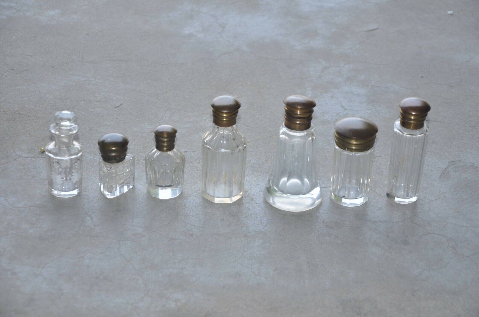 7 Pc Vintage Unique Shape Cut Glass Victorian Perfume Bottles