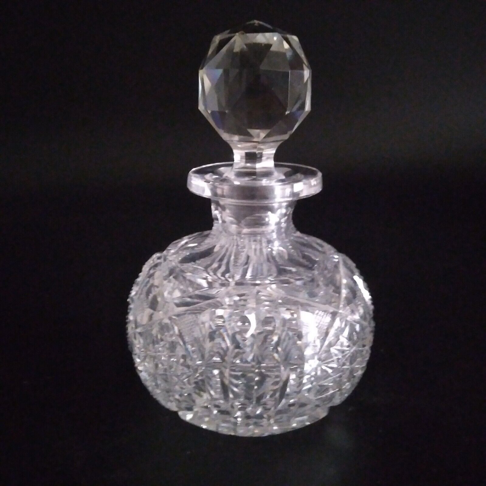 Libbey American Brilliant Cut Crystal Glass Perfume Vanity Bottle Prism Stopper