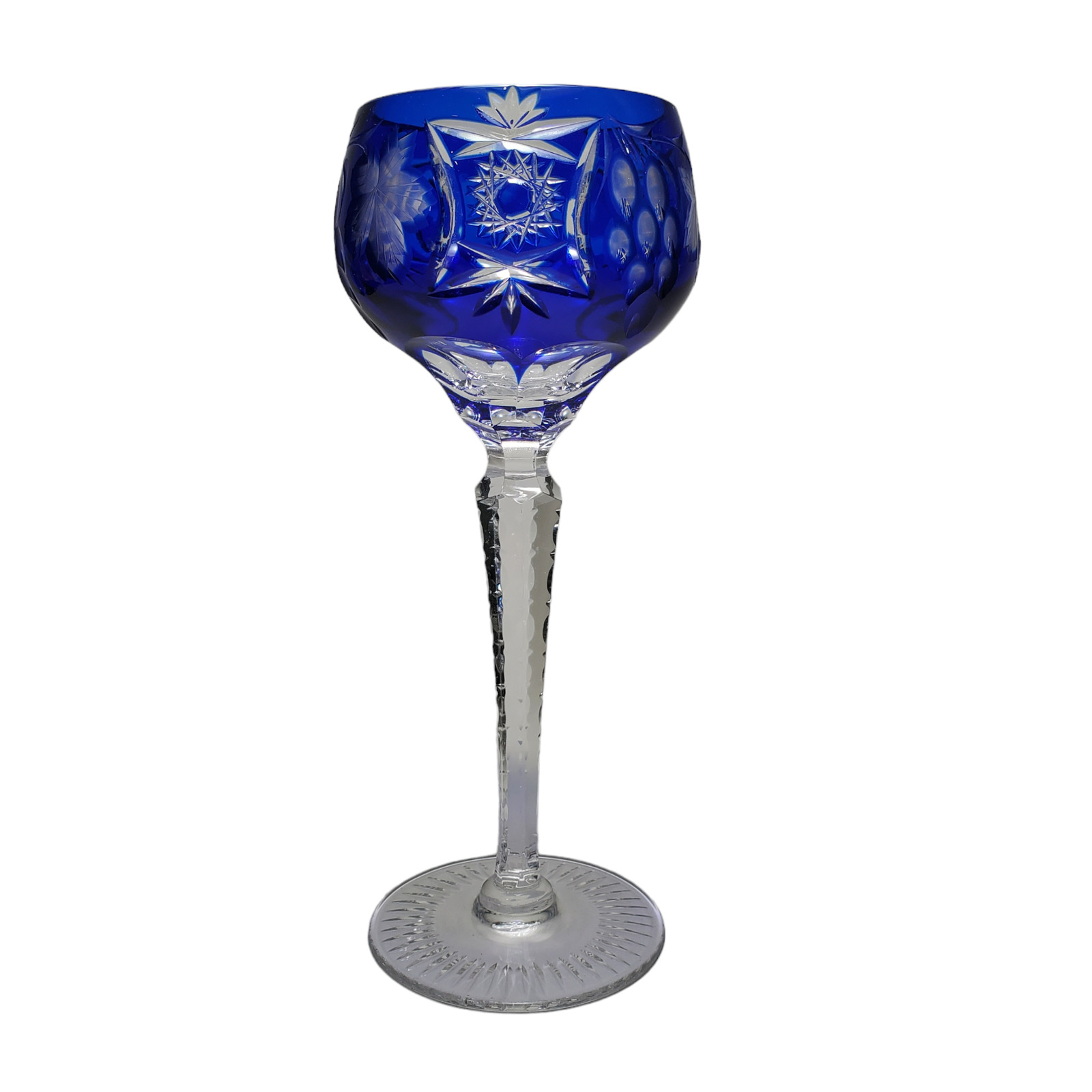Nachtmann Traube Crytal Cobalt Blue Tall Hock Wine Glass Cut To Clear 8.25\