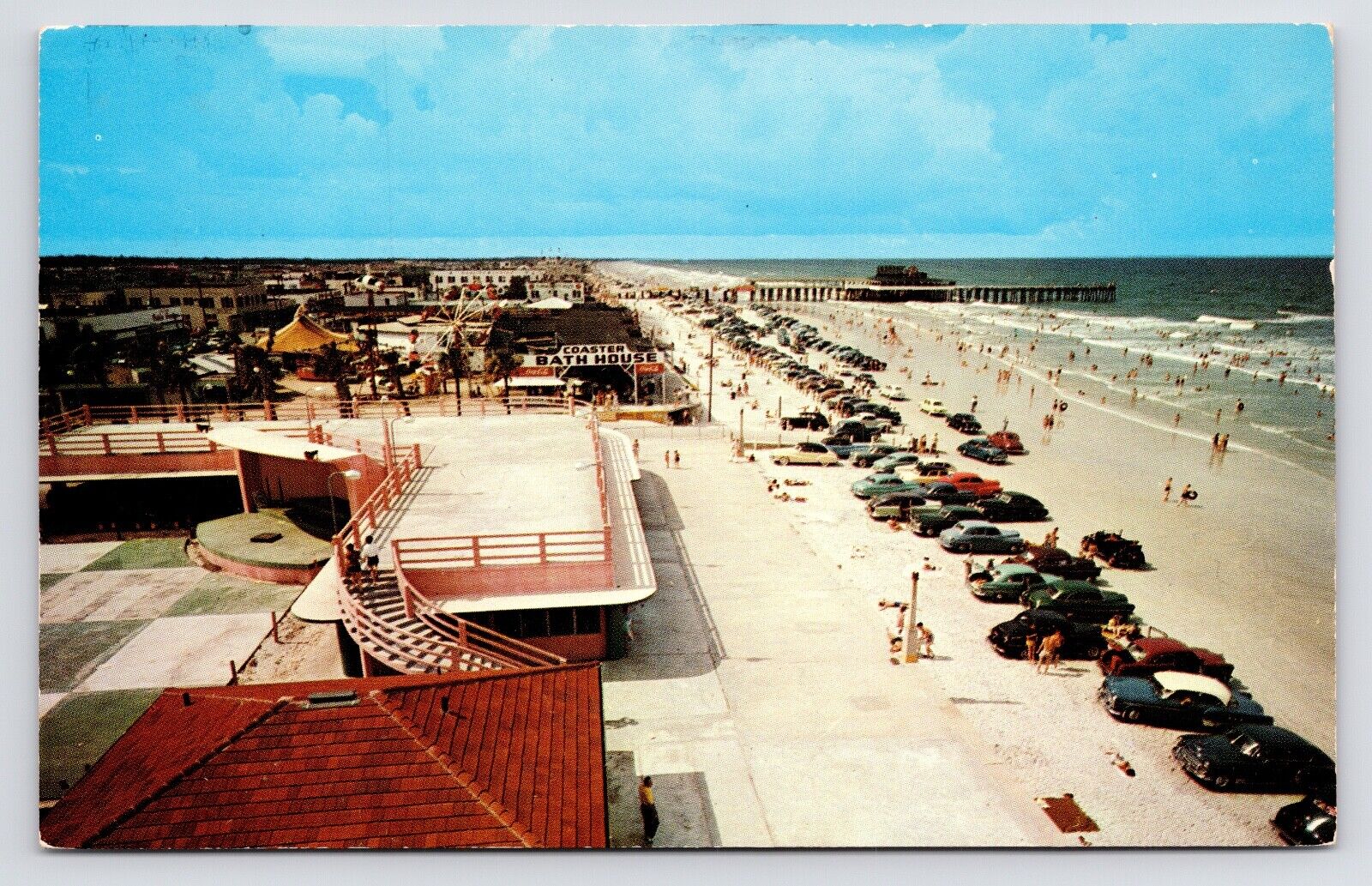 c1950s Jacksonville Beach Band Shell Boardwalk Cars Bathers Florida FL Postcard