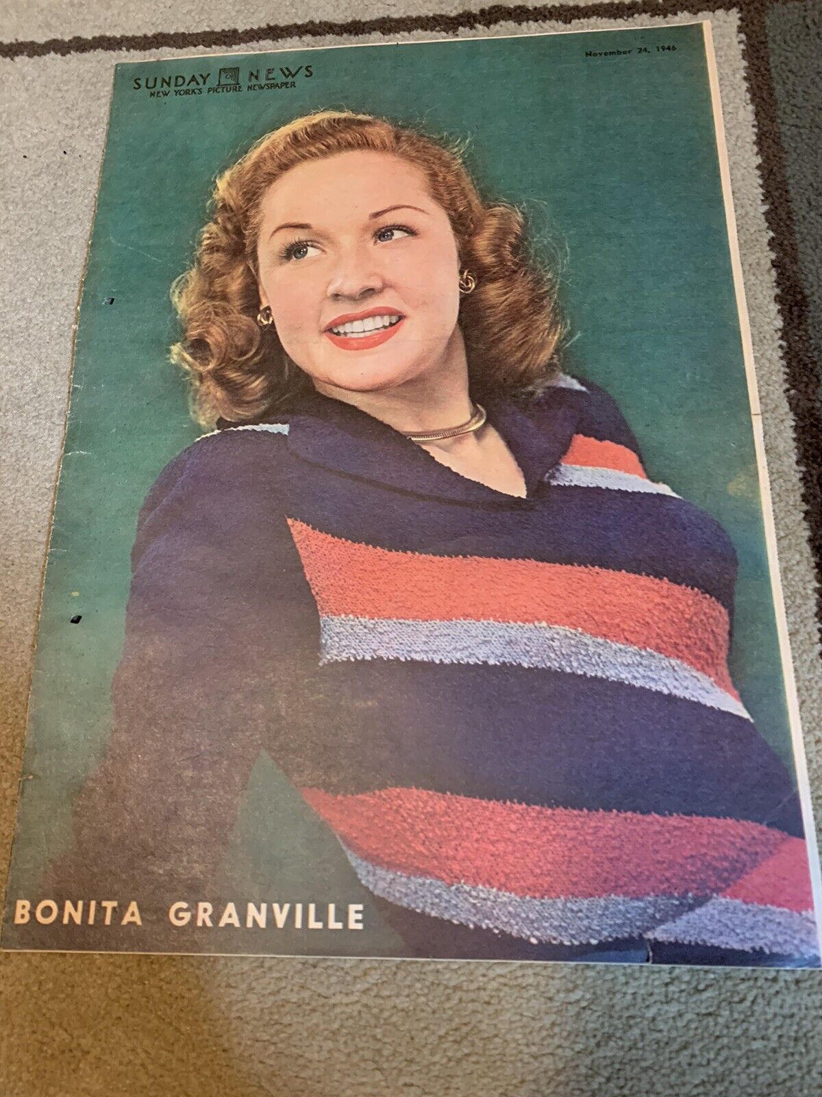 BONITA GRANVILLE original color portrait SUNDAY NEWS 11/24/46 NANCY DREW RARE