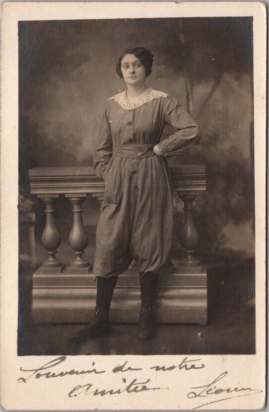 c1910s FRANCE Photo RPPC Postcard Young Woman in Pantaloons / Studio Portrait