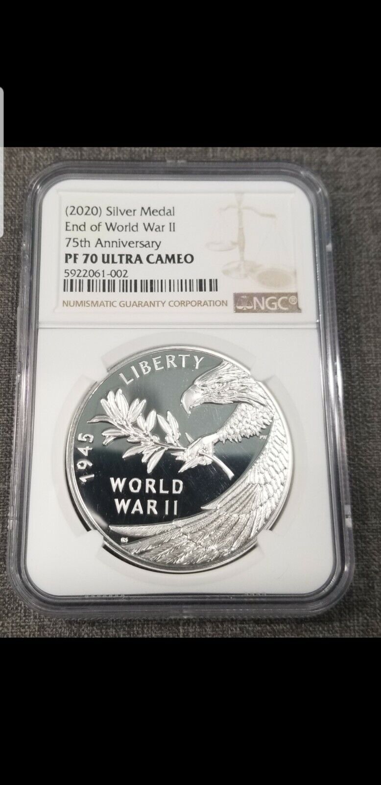 2020 W End of World War II 75th Anniversary 1 Oz Silver Proof Medal NGC PF70 ER