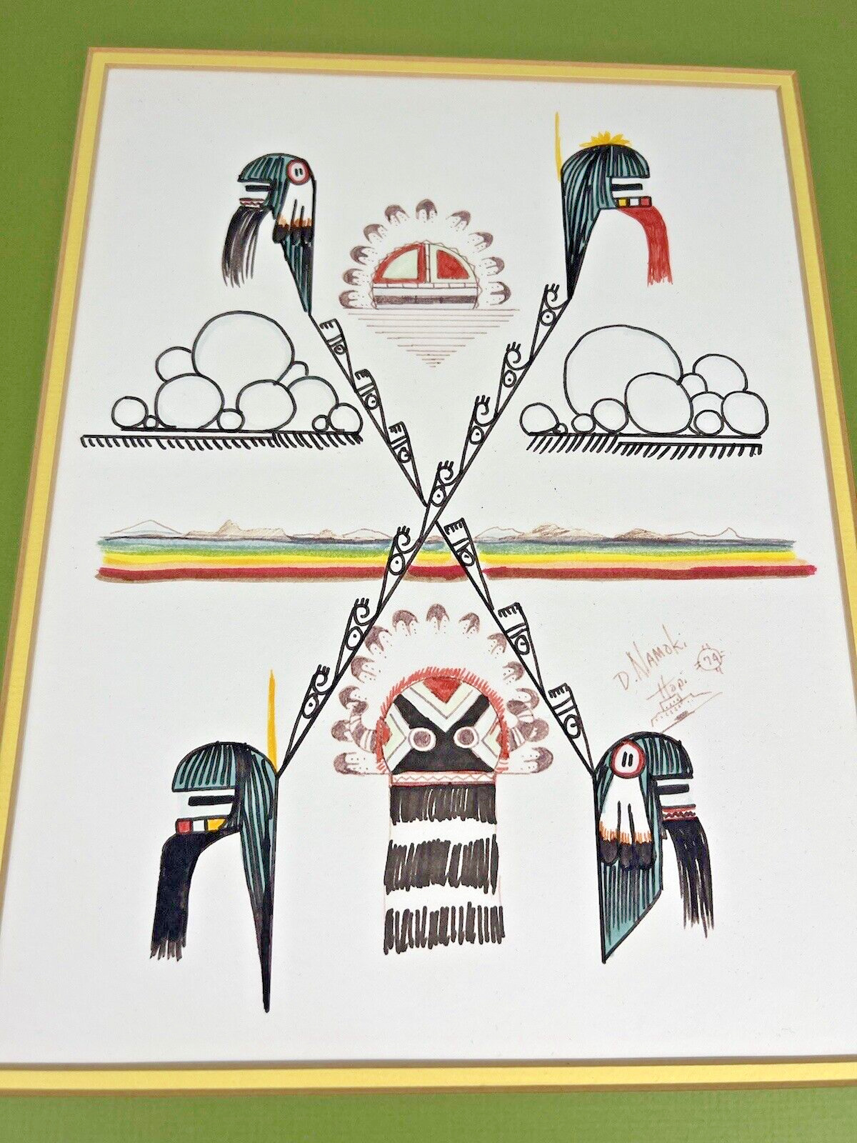 Hopi Original Drawing Daniel D. Namoki Abstract Art Vintage 1974 NAMI Artist
