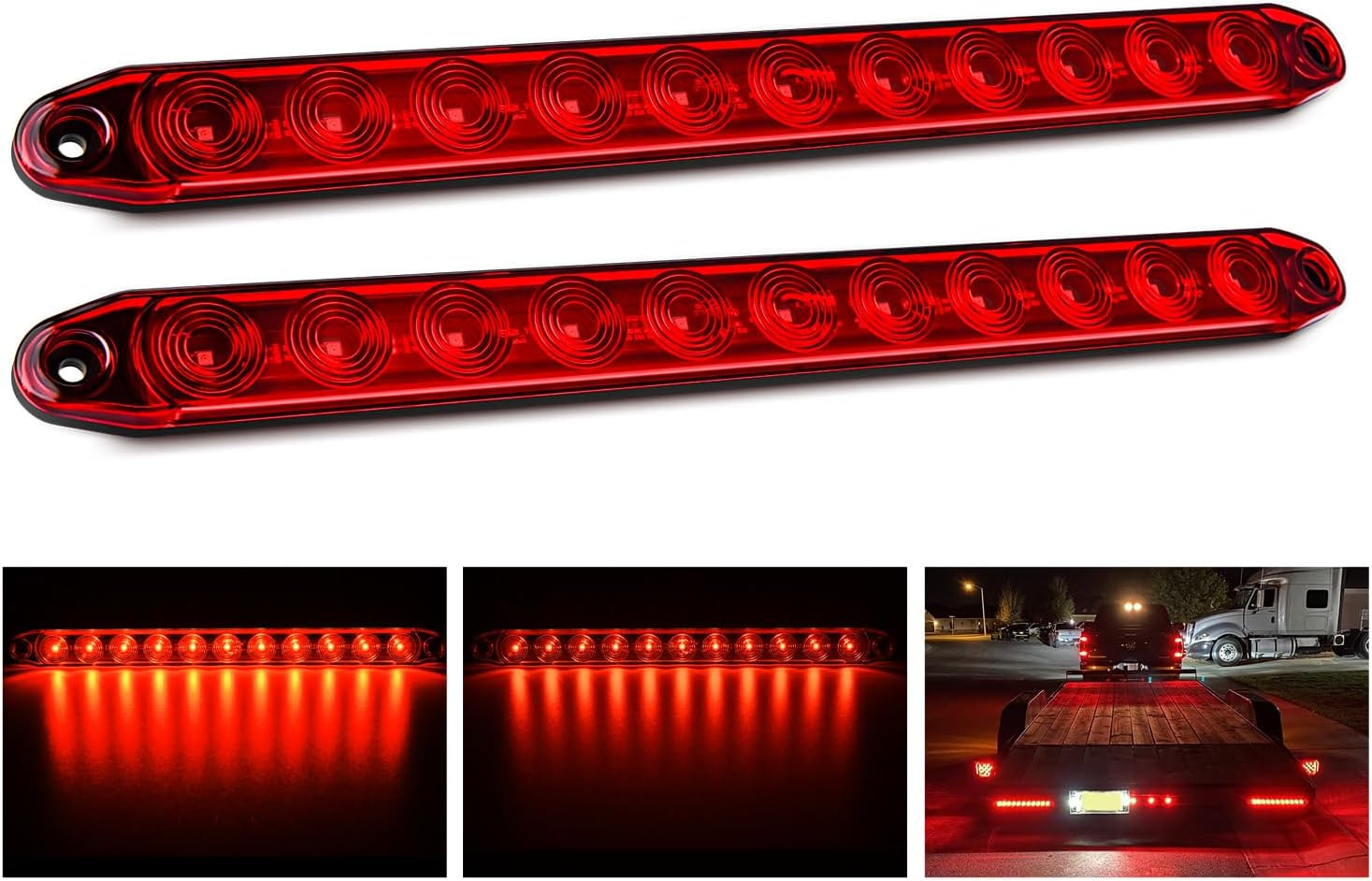 2PCS 16Inch 11 LED Red Trailer Light Bar Park Stop Turn Tail Brake DOT Waterproo