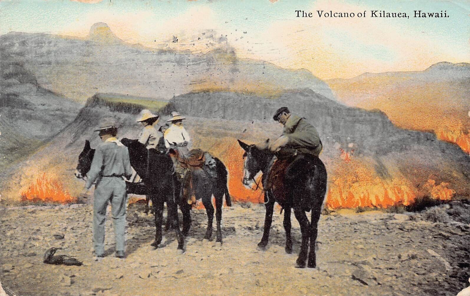 Kilauea HI Hawaii Volcano Crater Mauna Loa Mule Train Donkey Vtg Postcard C37