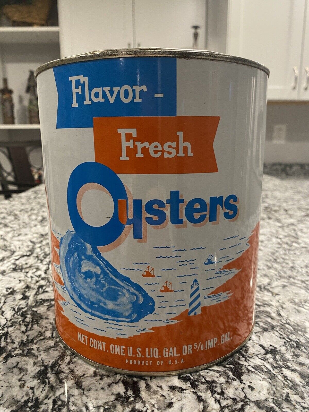 🦪🔵🟠Colonial Beach, VA Gallon Oyster Can Tin, Virginia Seafood HARD TO FIND