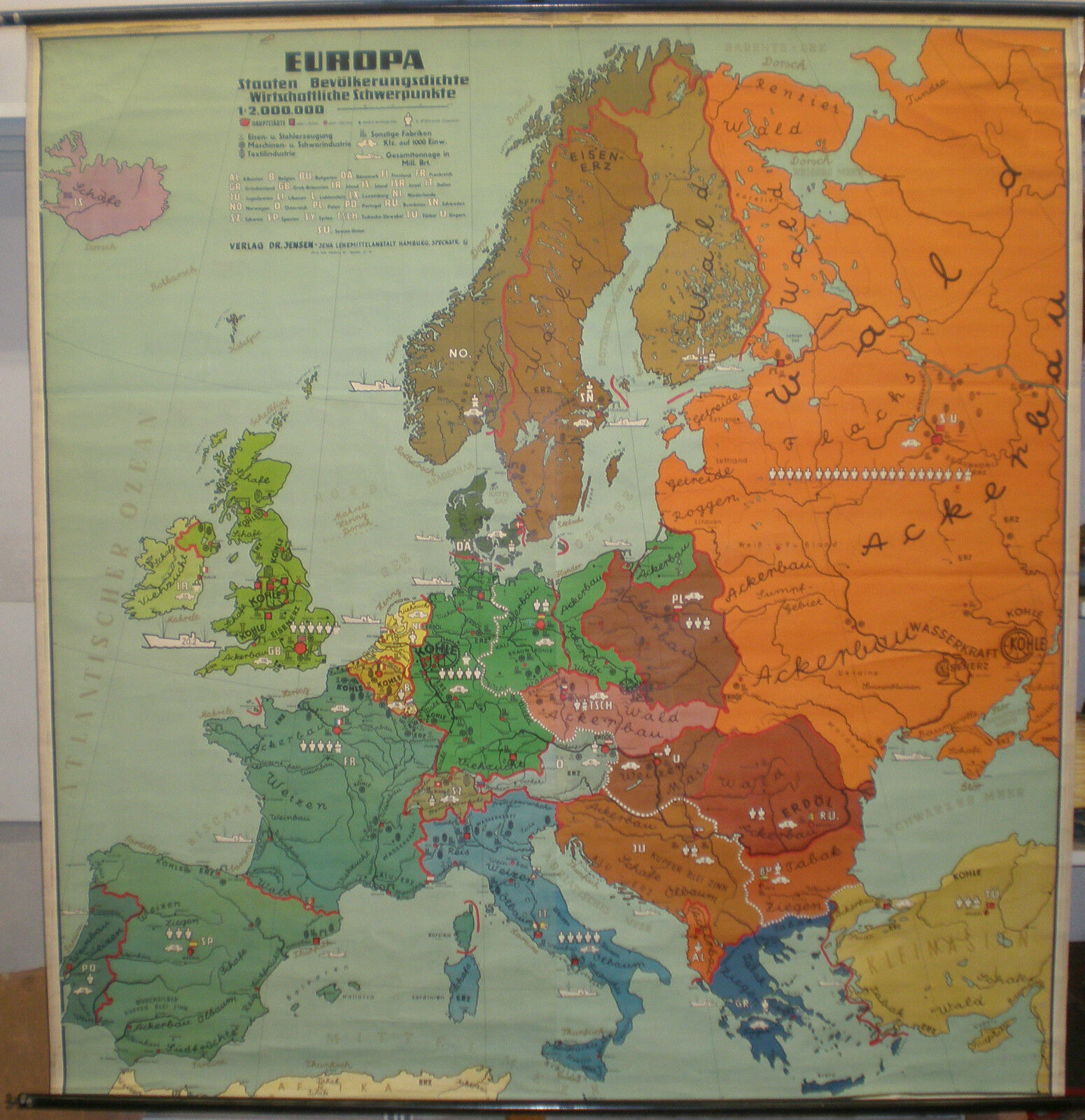 Schulwandkarte Beautiful Old Europakarte Countries Wirtschaft 190x198c ~ 1956