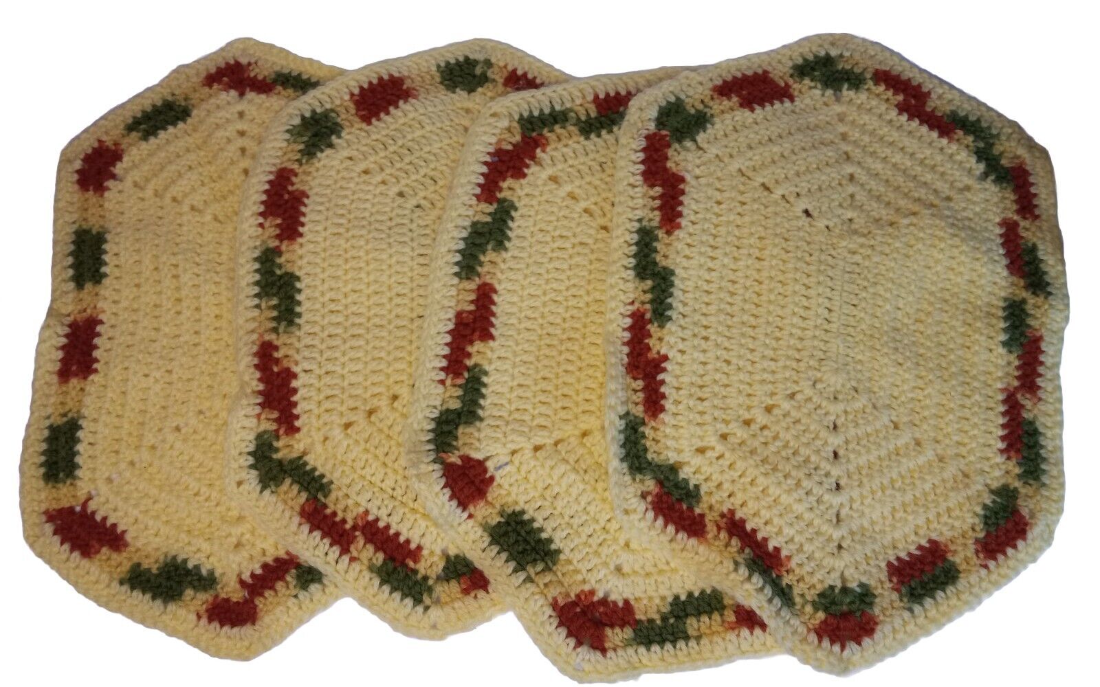 Vintage Mid-Century Mod Yellow Crocheted Placements/Handmade