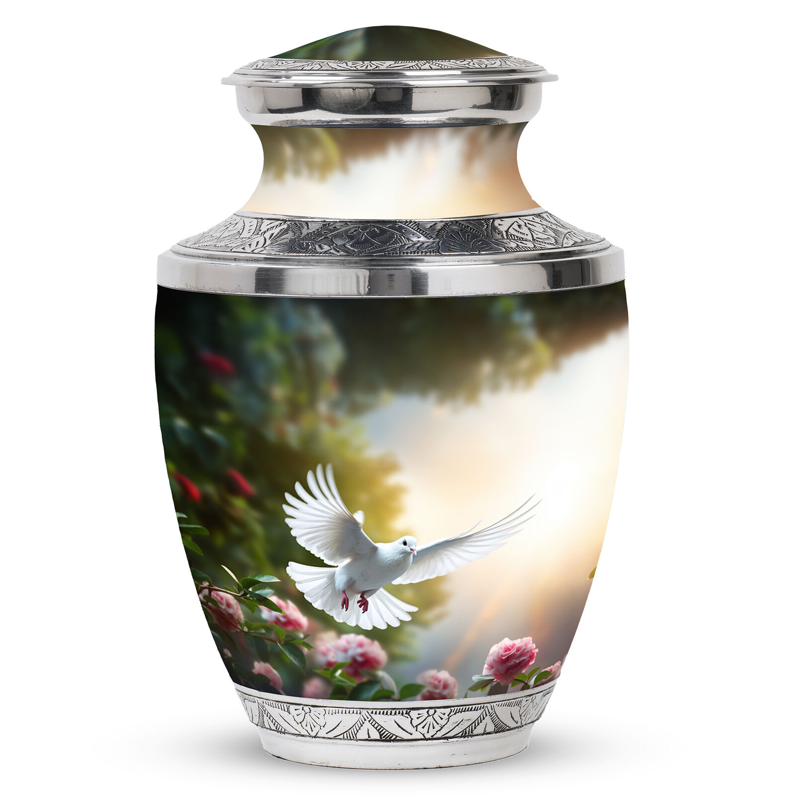 Cremation Urns For Ashes For Women Dove Flying Over Roses (10 Inch) Large Urn