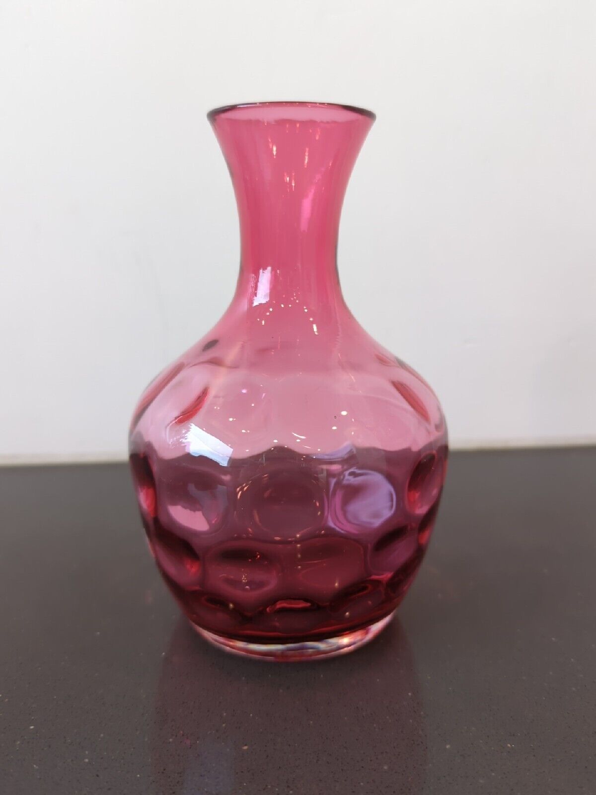 = Vintage Cranberry Glass Thumbprint Coin Dot Barber Water Carafe Decanter Vase