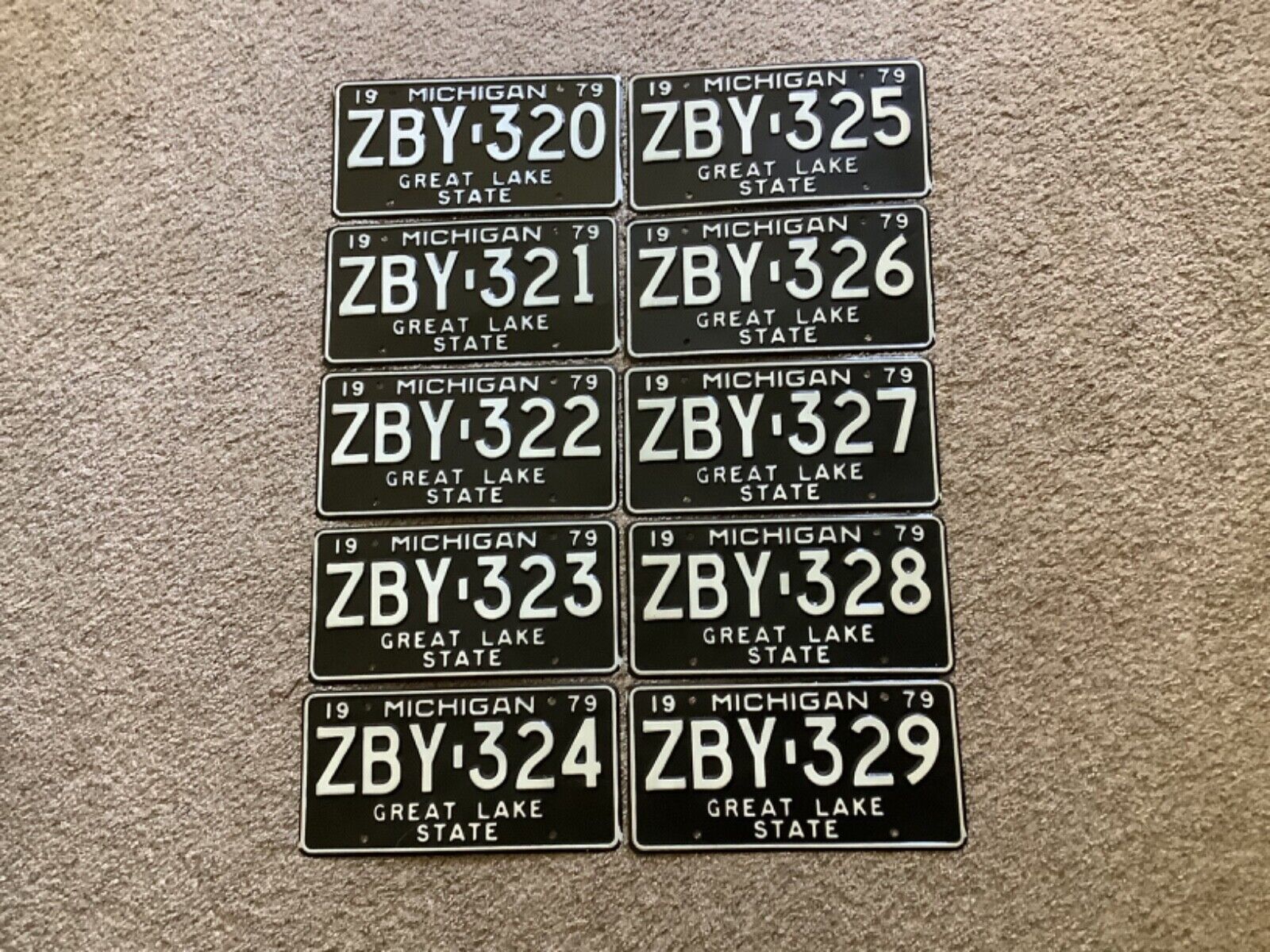 Lot of 10 Consecutive Numbered 1979 Michigan License Plates