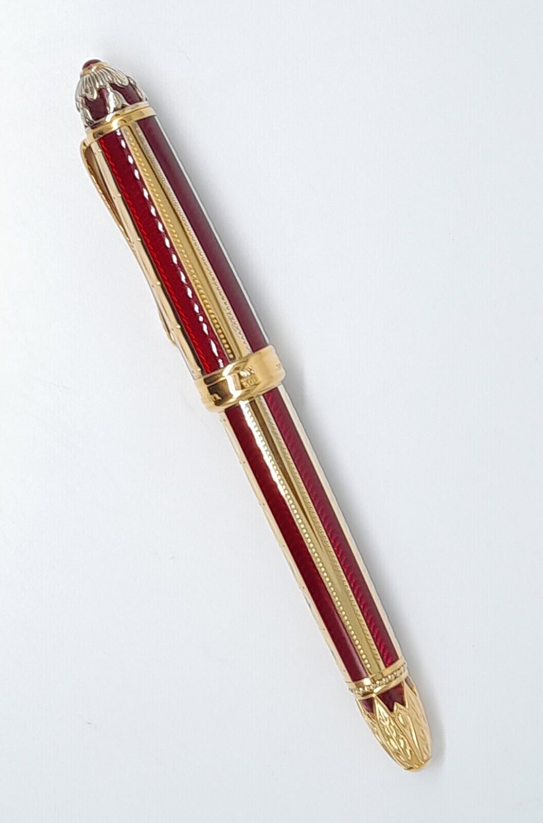 Faberge Ltd Ed. Michel Perchin Ruby Enamel Gilt Sterling  Fountain Pen 18K Gold 