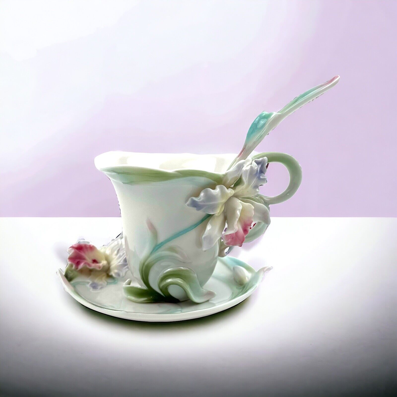 Franz Porcelain Collection BLOSSOM IRIS Tea Cup Saucer Spoon 3pc Set
