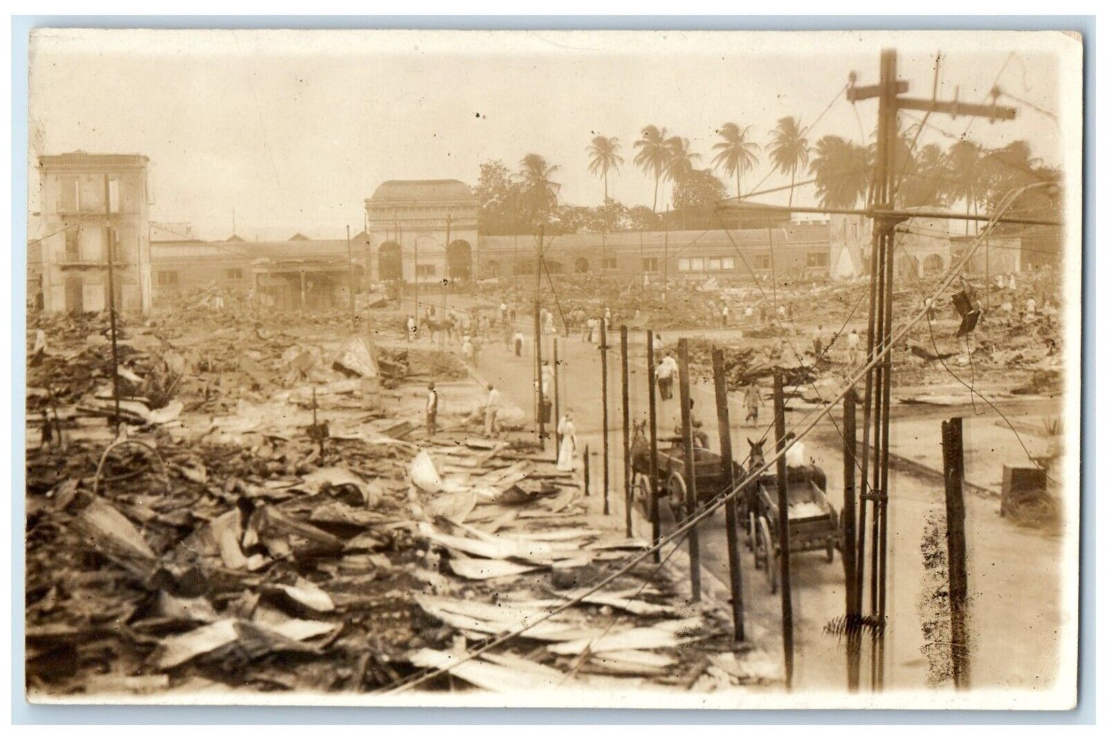c1910's Great Fire Railroad Station Company Colon Panama RPPC Photo Postcard