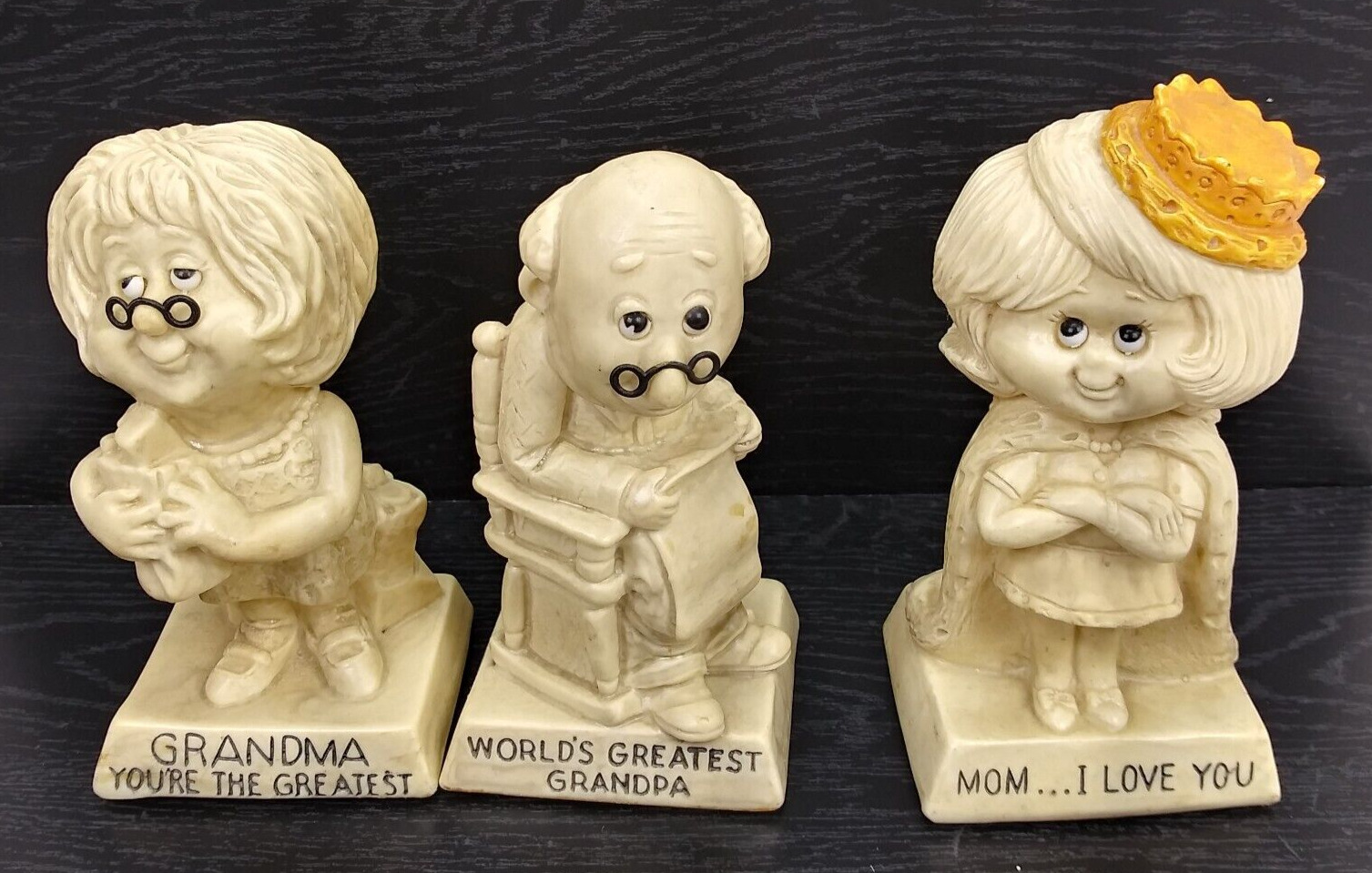 Vintage Lot of 3 W & Russ Berries Grandpa Grandma Mom Figure Statues 70s Gift