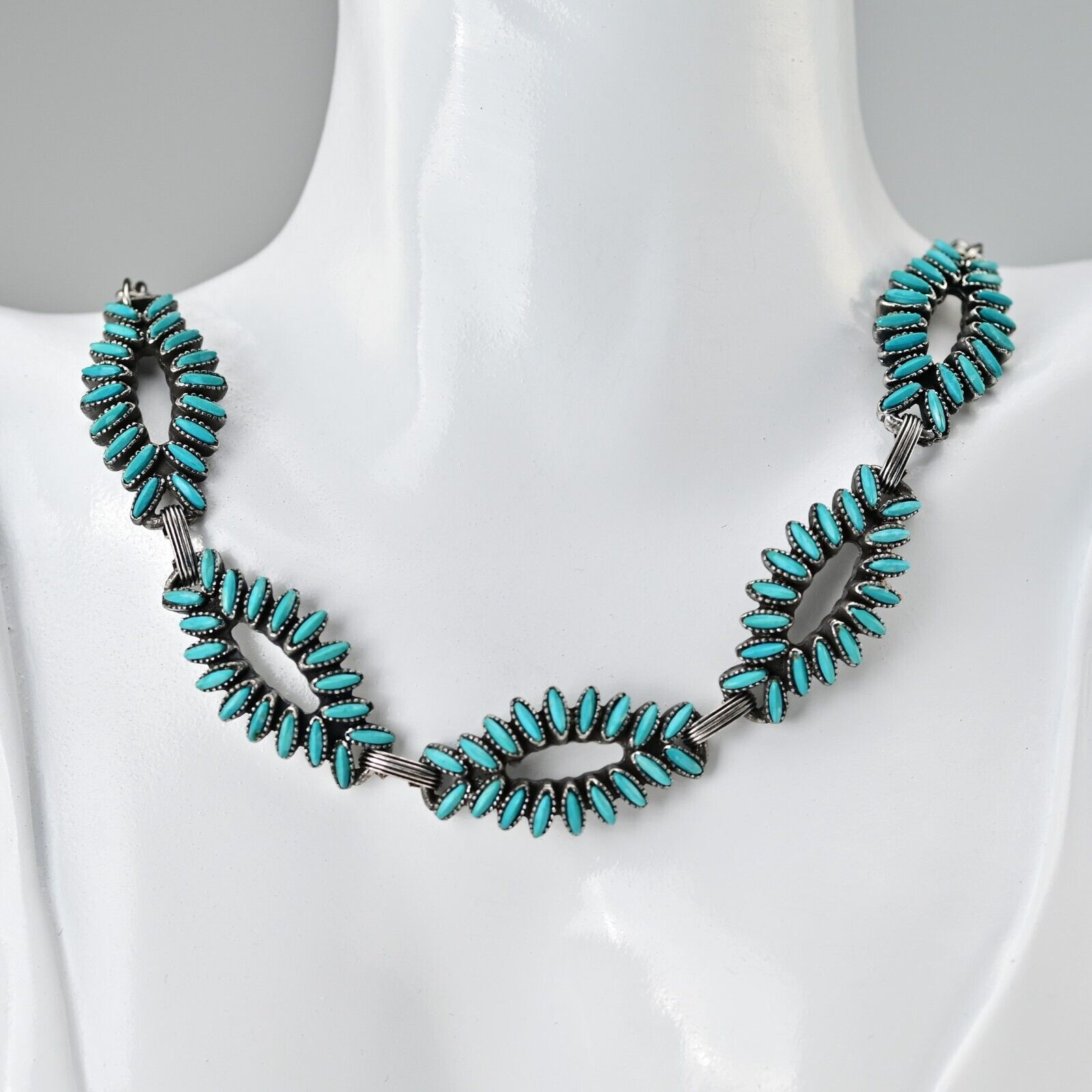 SANCREST Original Vintage Signed Native American Silver Turquoise Bead Necklace