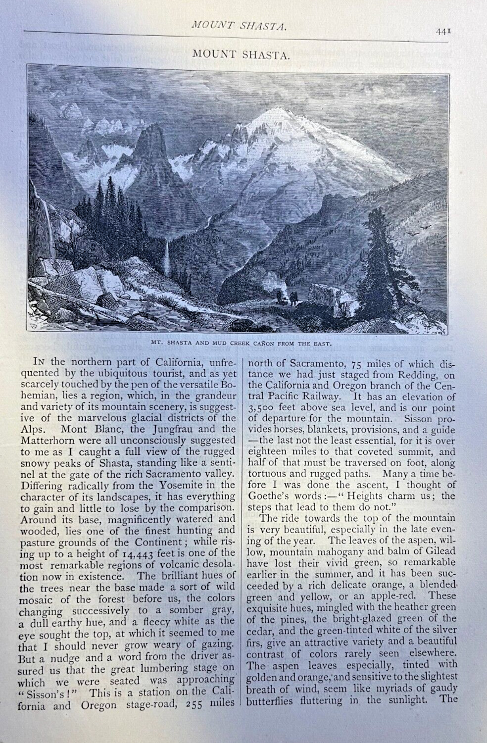 1873 John Muir Mount Shasta Mud Creek Canon illustrated